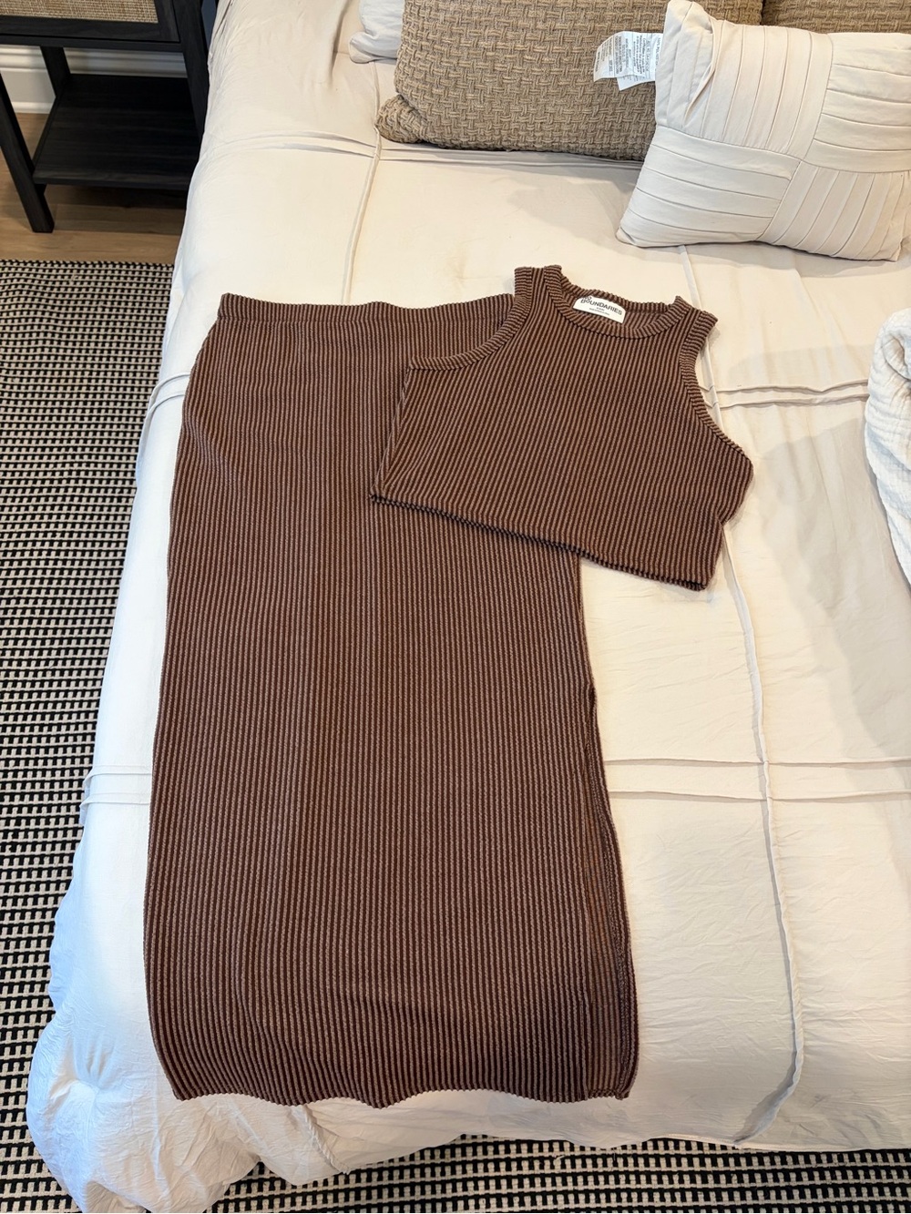 No Boundaries Brown Ribbed Knit Midi Skirt with Matching Crop Top